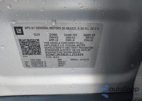 2020 Chevrolet Trax Fwd Ls z USA, uszkodzony, nr VIN 3GNCJKSB2LL211624